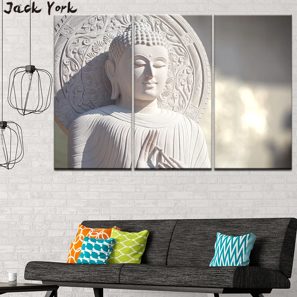 

Canvas Painting White Stone Buddha 3 Pieces Wall Art Painting Modular Wallpapers Poster Print for living room Home Decor