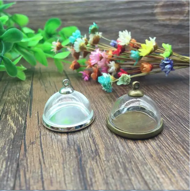 5sets 8mm 10mm 16mm 18mm 20mm 25mm Clear glass domes bronze plated round tray Base diy jewelry necklace vial pendants making