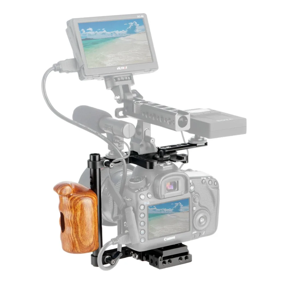 Niceyrig-dslrカメラスタビライザー,木製ハンドル付きカメラケージ,canon,nikon,panasonic,写真スタジオキット用