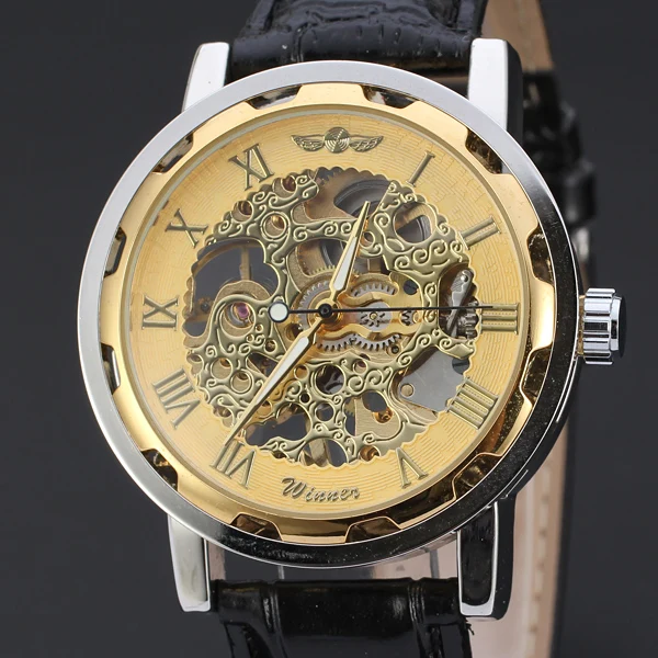 T-WINNER Round Gear Bezel DesignClassic Mechanical Automatic Colored Skeleton Rome Dial Watch Casual Waterproof Mechanical watch