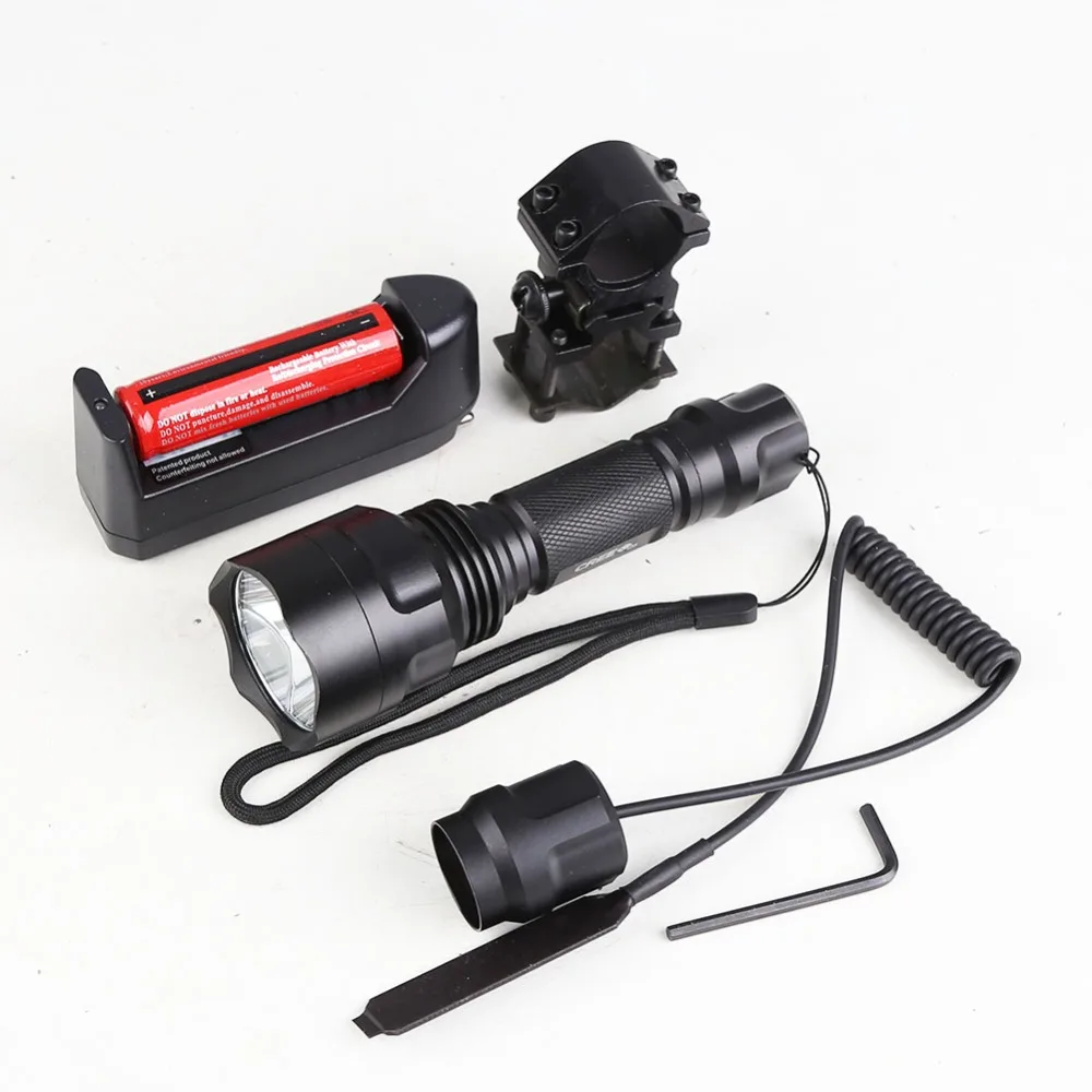 Anjot LED Hunting outdoors Flashlight XML-L2 C8 Tactical Aluminum 1 Modes LED Torch light With 18650 & Charger & Gun Mount