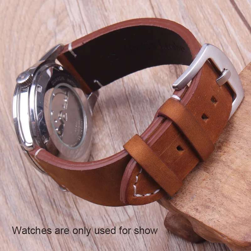 Watchbands 18 20 22mm Italian Genuine Leather Dark Brown Black Man Women Handmade Vintage Wrist Watch Band Strap Metal Buckle