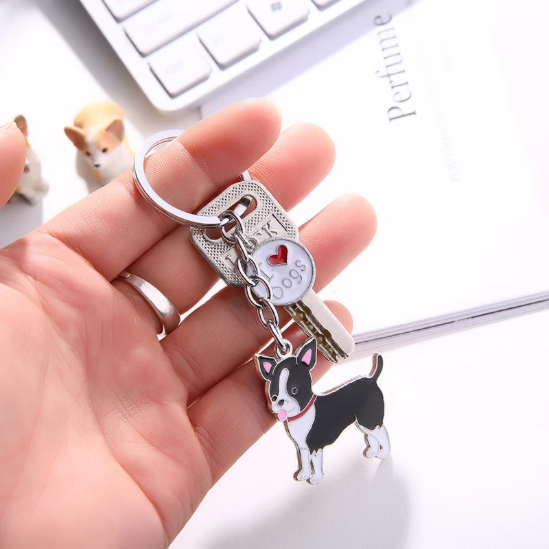 Chihuahua dog pendant key chains for women men white gold color metal alloy pet dog bag charm car keychain key ring holder 2019