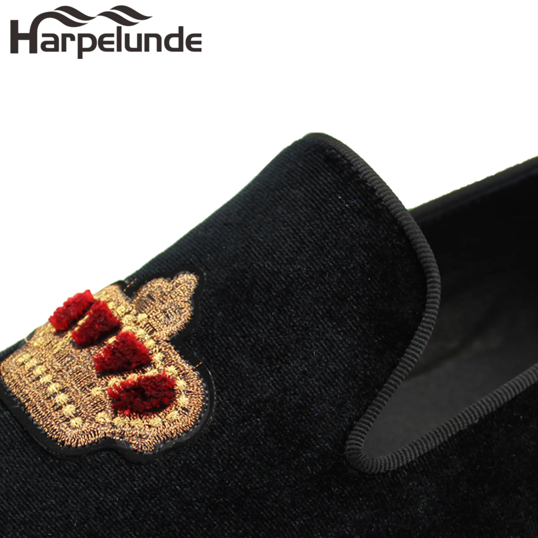 Harpelunde  Mens Formal Shoes Bullion Black Velvet Loafers With Copper Cap Toe