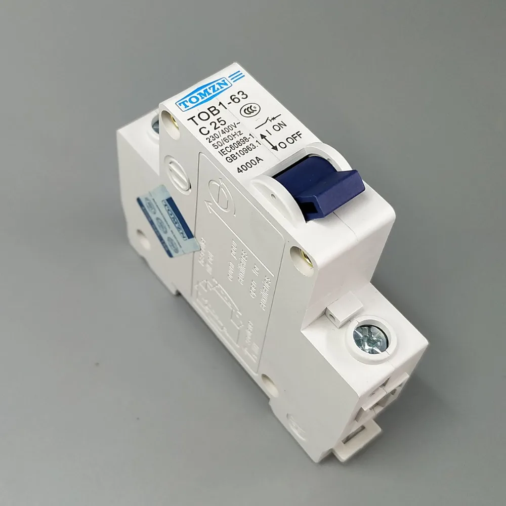 1P AC MCB TOB1-63 C type 230/400V~ 50HZ/60HZ Mini Circuit breaker 3A 6A 10A 16A 20A 25A 32A 40A 50A 63A