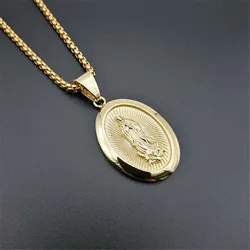 Hip Hop Iced Out Big Virgin Mary Necklaces Pendants Gold Color Stainless Steel Chain For Women Christian Jewelry Madonna T1368