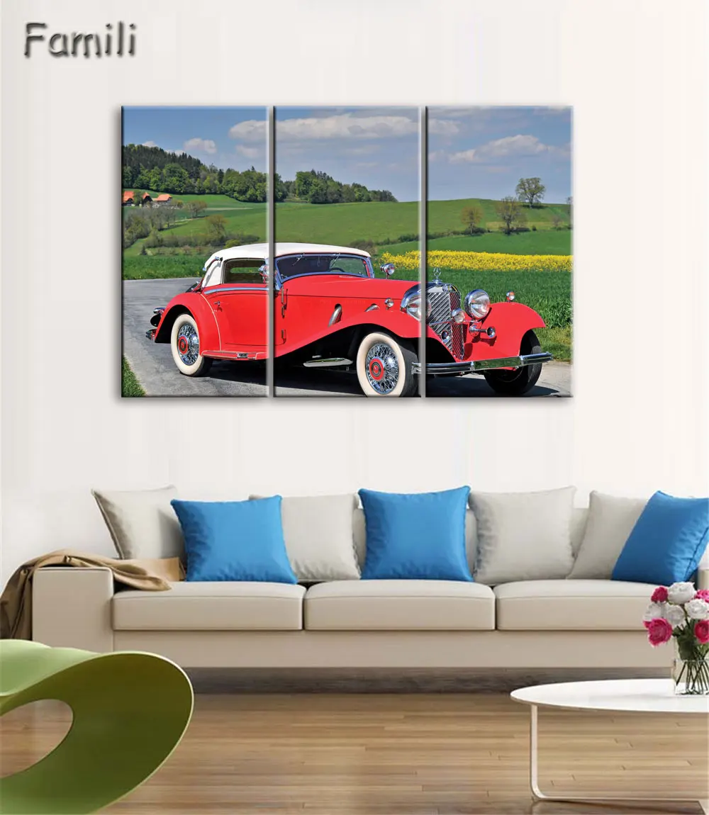 3pcs HD Printed Retro City Car Painting On Canvas Poster Wall Decoration Printed Picture Cuadros Canvas Art Living Room Painting