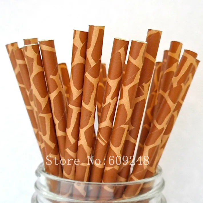 

100 Pcs Patterned Giraffe Paper Straws,Brown Animal Print Safari Jungle Zoo Birthday Party,Cake Pop Sticks Drinking Straws Bulk