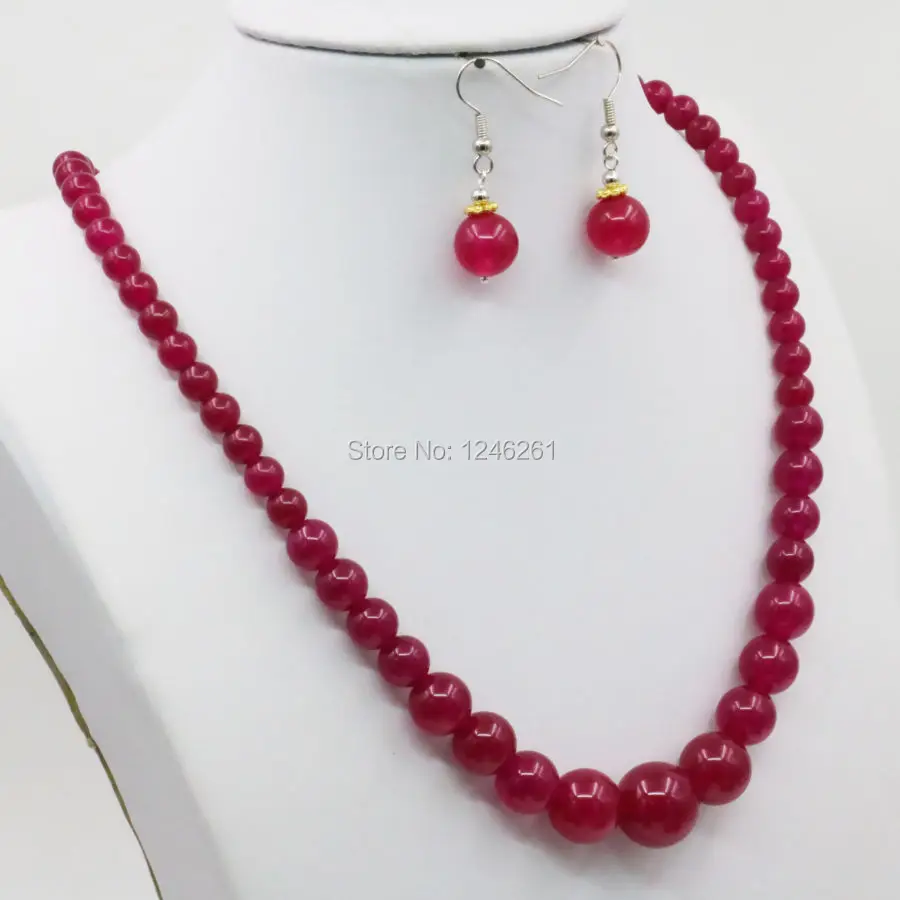 6-14mm Red Chalcedony Stone Tower Necklace Chain Earring Sets Round Beads Fashion Jewelry Sets Women Gifts Accessories 18inch