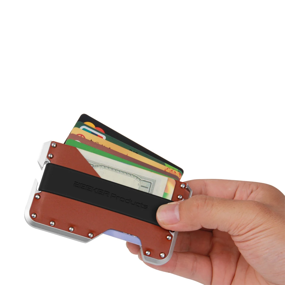 ZEEKER New Design Aluminum Metal RFID Blocking Credit Card Holder Genuine Leather Minimalist Card Wallet For Men