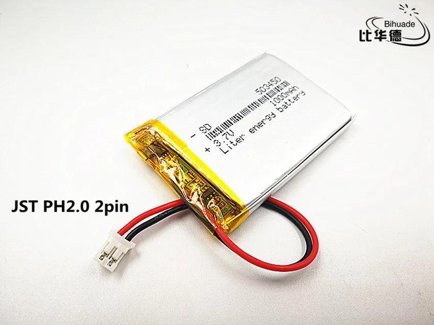 1 sztuk/partia JST PH 2.0mm 2 pi dobrej jakości 3.7 V, 1000 mAH, 503450, polimerowa bateria litowo-jonowa/akumulator litowo-jonowy do TOY, POWER BANK, GPS, mp3, mp4