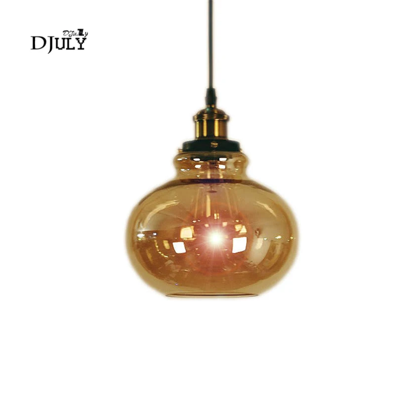 

European luxury amber glass gourd pendant lights for Hotel bar ktv dining room hang lamp romantic bedroom led lighting fixtures