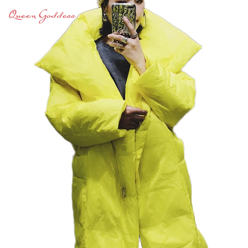 

2023 New fashion arrival yellow X-long parkas winter women long duck down jacket loose type thicken Plus size outwear causal