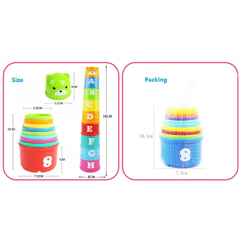 9ชิ้น/เซ็ตถ้วยปริศนาตัวอักษรการ์ตูนหมี Stack Cup Tower เด็ก Early Intelligence การศึกษาของเล่นเด็ก