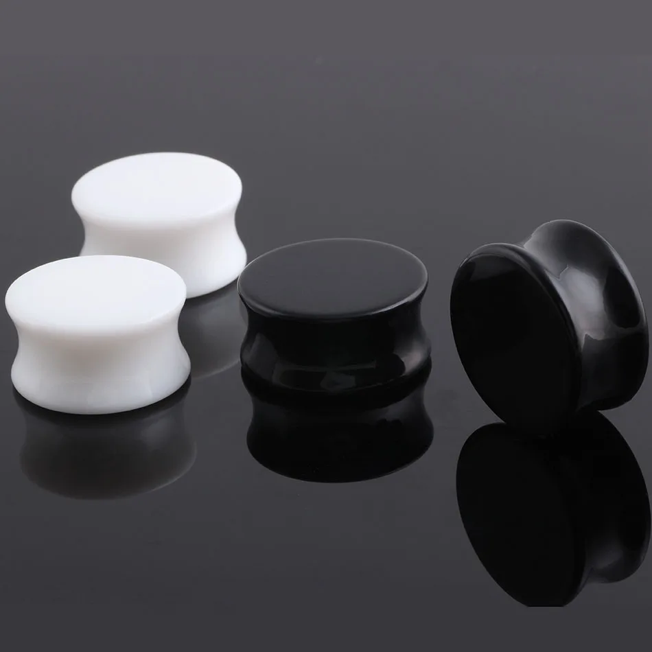 1pair White&black Acrylic Ear Plugs and Tunnels Double Flared Earring Gauges Ear Expanders Helix Piercing Body Jewelry