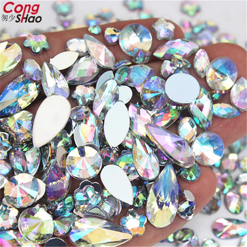 18g Mixed Bag About 300pcs Crystal Clear AB 3D Nail Art Rhinestones DIY Non Hotfix Flatback Acrylic Stones For Face Decorations