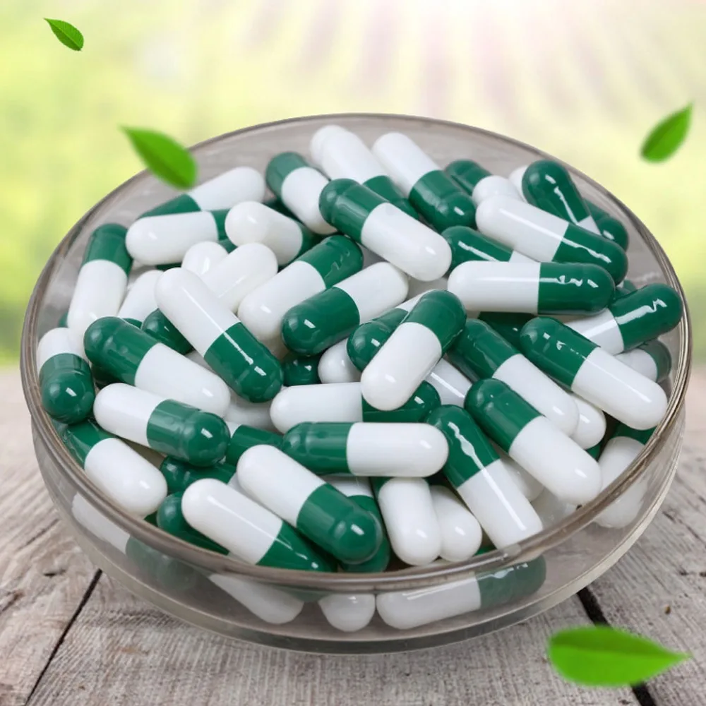 1000Pcs Green White Empty Hard Gelatin Capsule Size Medicine Pill Capsule Vitamins Personal Health Care Pill Cases Splitters