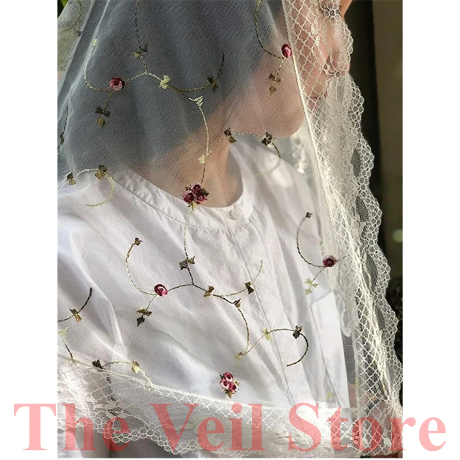 New Ivory Lace Women Catholic Veil Mantilla for Church Head Covering Latin Mass Embroidery Floral Tulle Mantilla de Novia Negra