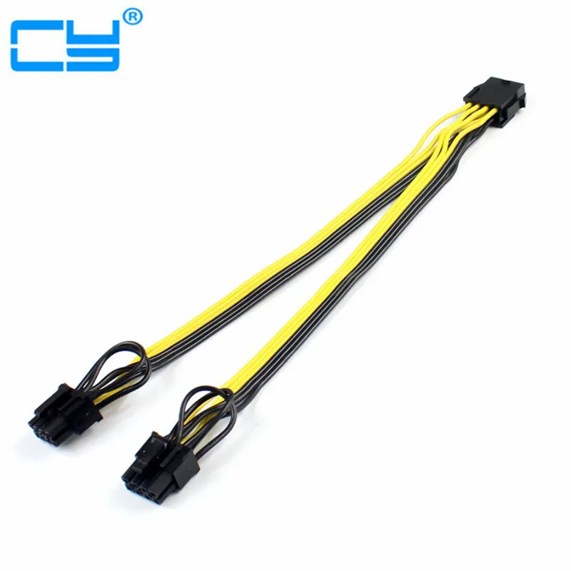 PCI-E PCIE PCI Express 8P female to Dual 6+2P 8Pin male Graphics Card DIY BTC Power Cable extend cord mining wire 18AWG 0.2m