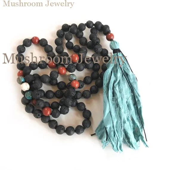 

Men Volcanic Lava Stone Beaded Necklace 108 Mala Beads Meditation Yoga Wrap Bracelets Handmade Black Energy Jewelry