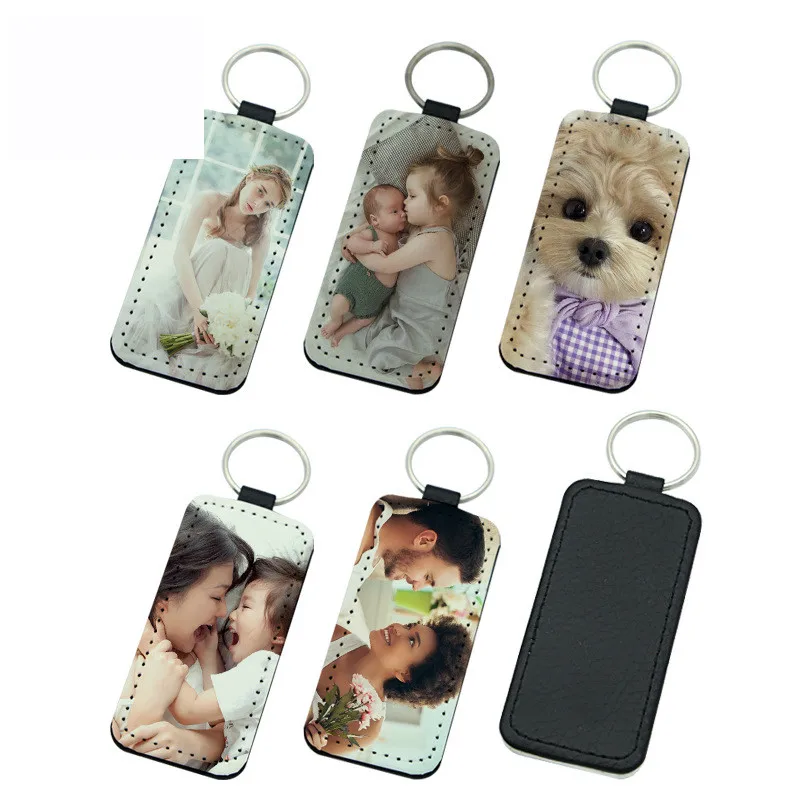 

sublimation blank leather keychains Rectangle heart round key ring hot transfer printing leather materials 30pieces/lot