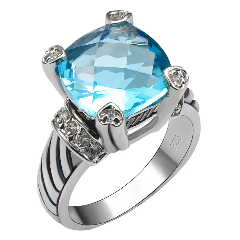 

Simulated Aquamarine 925 Sterling Silver Good Quality Ring Hot Gift For Men and Women Size 6 7 8 9 10 F1563