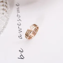 YUN RUO Modern Fashion Rose Gold Color V Shape Ring Lady's Christmas Gift for Woman Fashion Titanium Steel Jewelry Never Fade