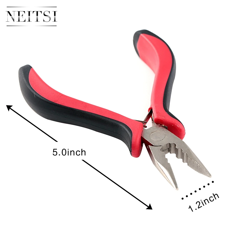 Neitsi  Hair Pliers Needle Nose Pliers Tools For Hair Extensions Hair Bond Remover For Micro Loop Human Hair Red Color 3pcs/pack