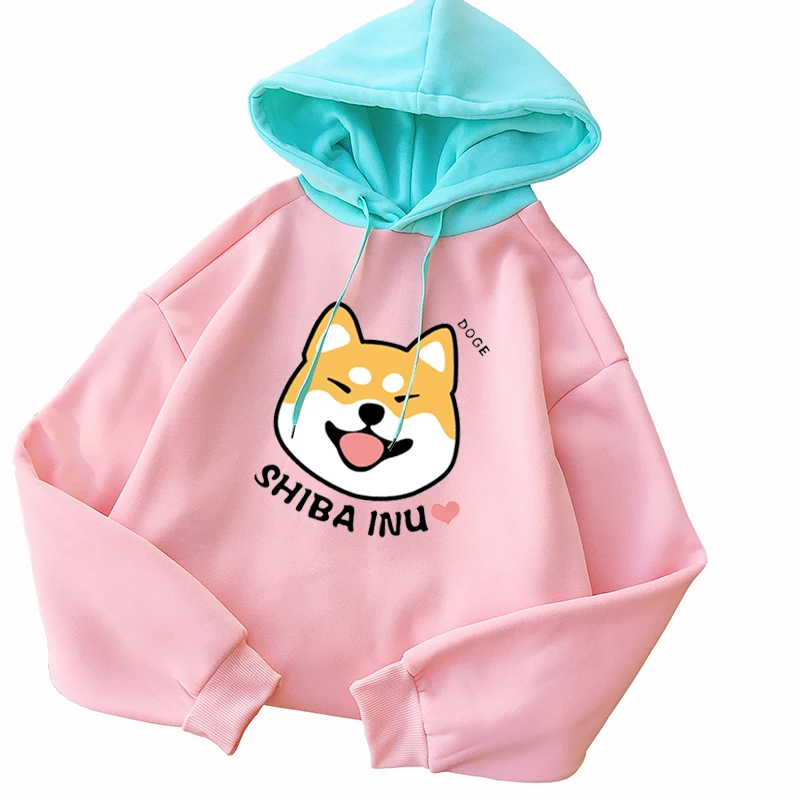 

Autumn Winter Pullover Women Fleece Kawaii Cartoon Shiba Inu Sweatshirt Hoodies Fashion Casual Harajuku Dog Print Female Outwear