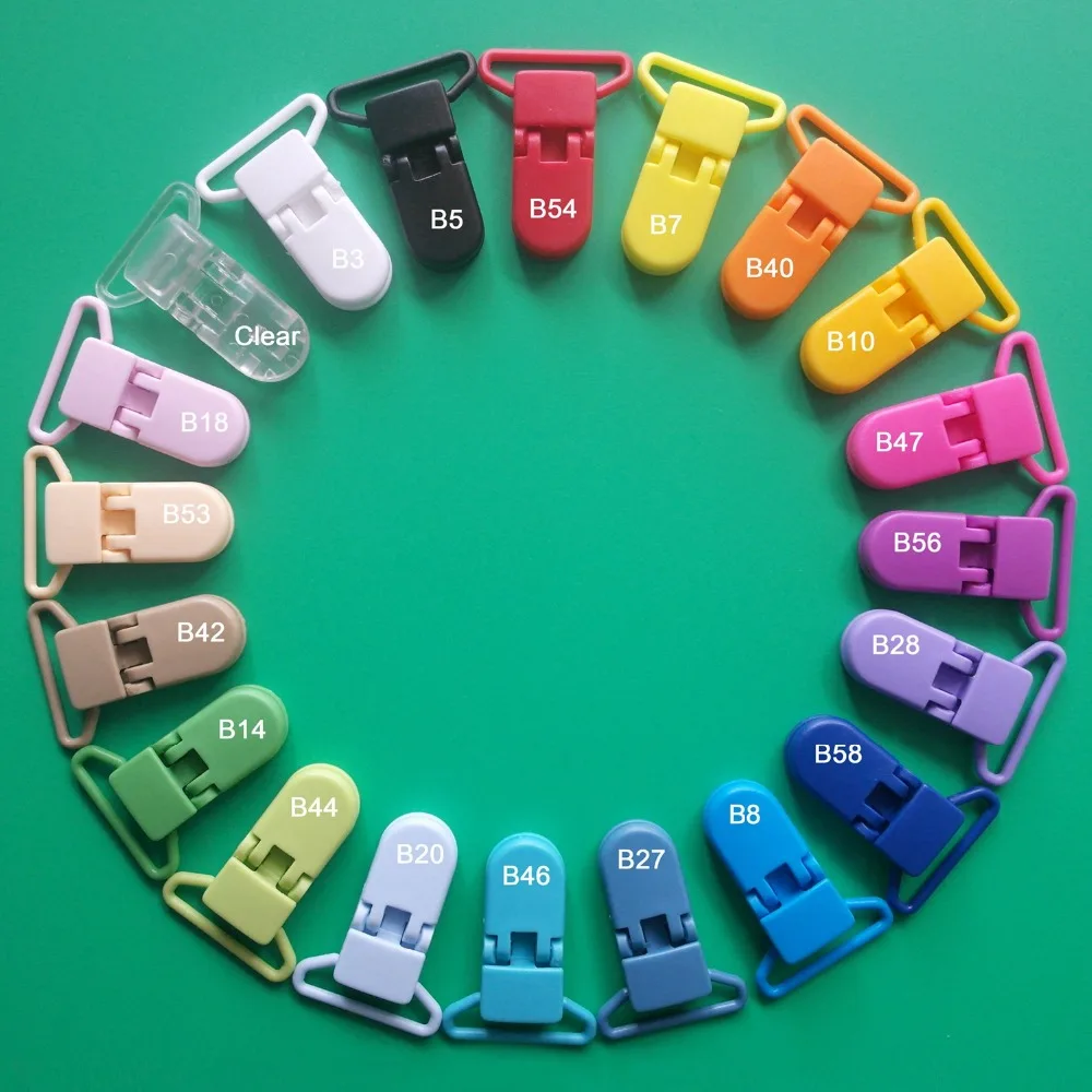 

Sutoyuen 800pcs 25mm D Shape Alligator Garment Clip Plastic Suspender Clips Dummy Soother Pacifier Clip Holder Mix 20 Colors