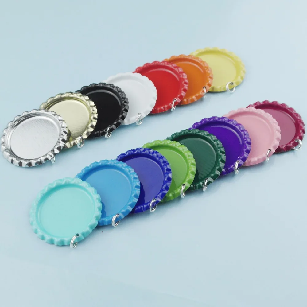 1\'\' Metal Colored Flattened Bottle Caps SUTOYUNE Flat Bottle Cap With Split Ring For DIY Crafts Pendants 60pcs Mix 15 Color