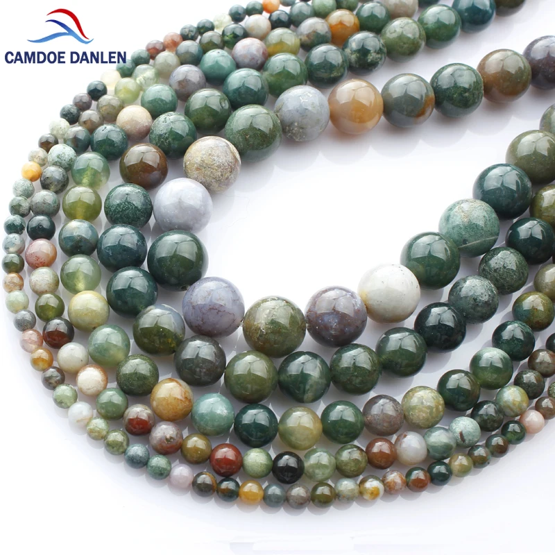 

CAMDOE DANLEN Natural Stone Indian Agates Round Beads 4 6 8 10 12 14 MM Diy Woman Man Necklace Bracelet Beads For Jewelry Making