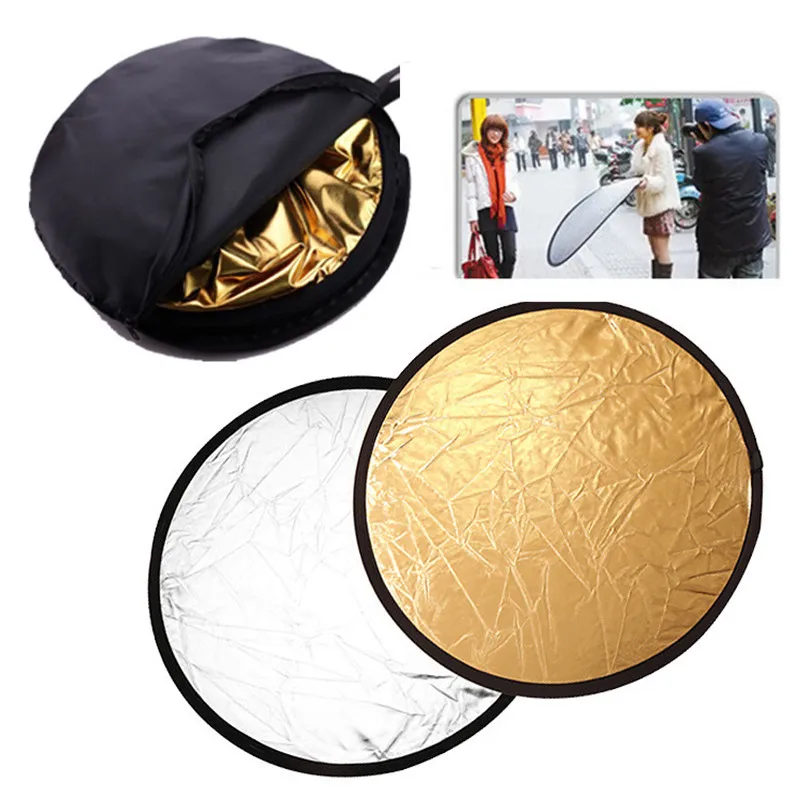 

43"/110cm 2in1 Gold and Silver Handhold Multi Collapsible Portable photo Disc Light Reflector for Photography auxiliary