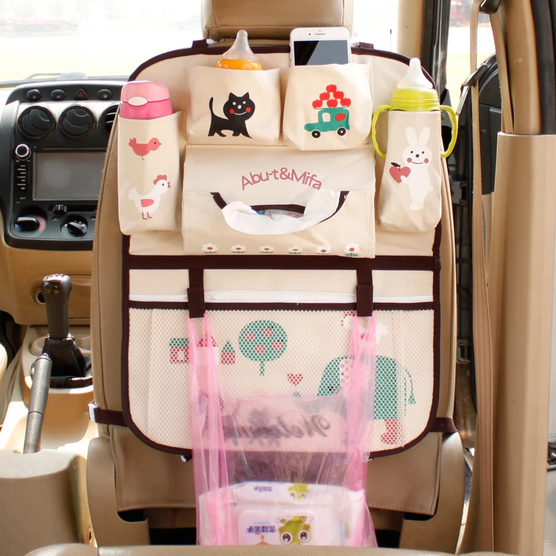 Cute Cartoon Lion Car Organizer Seat Back Storage Bag Hanging Stowing Tidying Baby Kids Travel Universal Auto Multi-pocket Bag