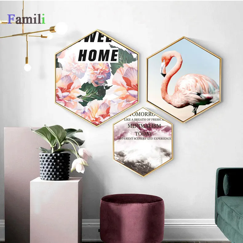 Flamingo Polygon Abstract Posters Minimalist Wall Art Canvas Prints Painting Nordic Decoration Pictures Room Decor