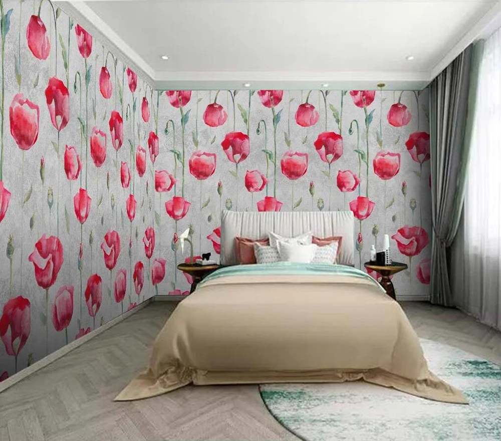 Decorative wallpaper Red poppy background wall painting