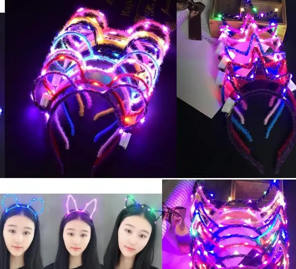 

LED Light Up Cat Rabbit Mice Ear Crown Horn Headband Party Glowing Flashing Hairband Hoop concet fans Atmosphere props