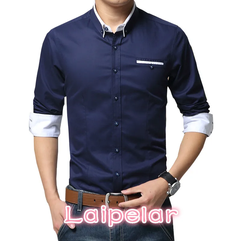 

New Arrival Men Casual Business Shirt Long Sleeve Korean Style Solid Color Cotton Mens Shirt Turn Down Collar Shirt for Men