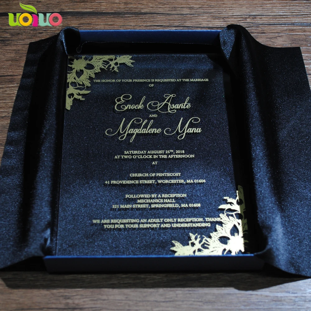 30pcs Hot Sale Custom Printing Clear Acrylic Card,wedding Invitation Card With Boxes(logo on the Box Need Extra Cost)