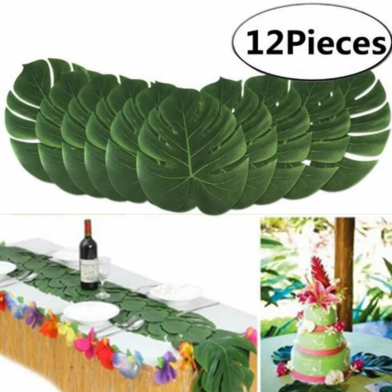 12PCS Green Jungle Plants Artificial Leaf Tropical Palm Leaves Island  Plant Wedding Party Table Home decoration 5BB5724