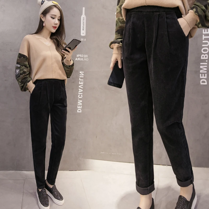 Autumn Women Casual Corduroy Pants Pantalon Mujer Elastic Waist Harem Pants Sweatpants Trousers Loose Big Pants