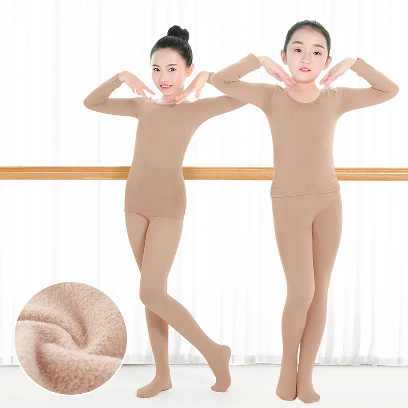 Roupas íntimas térmicas para balé infantil, conjunto de roupas íntimas para ginástica e dança, roupas de balé de cor nude invisível