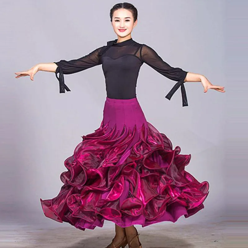 Layered Fluffy Women Flamenco Skirt Tango Dance Costumes Spanish Top And Skirt For Ballroom Dancing Waltz Practice Dress