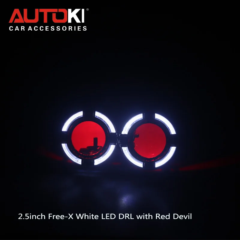 Autoki Car Styling 2.5inch H1 Xenon Bulbs HID Projector Lens +Quadrod Led  Light Guide Shrouds Auto Accessorie For Toyota/Honda