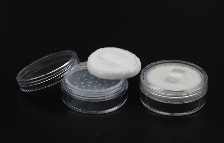 6pcs 20g Loose Powder Puff Jar Refillable Pot With Sifter Grid Lid Cosmetic Container PS Clear Plastic Empty Cream Jar Packaging
