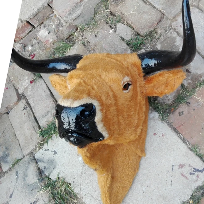 simulation cattle head model large 56x50cm,plastic&fur wall hangings handicraft toy ,home decoration,Xmas gift w5882