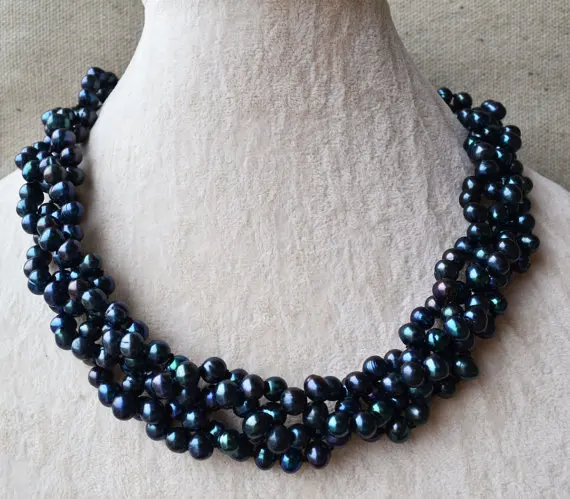 100% Real Pearl Necklace,Black Color 6-7mm 18 Inches Potato Shape Freshwater Pearl Necklace