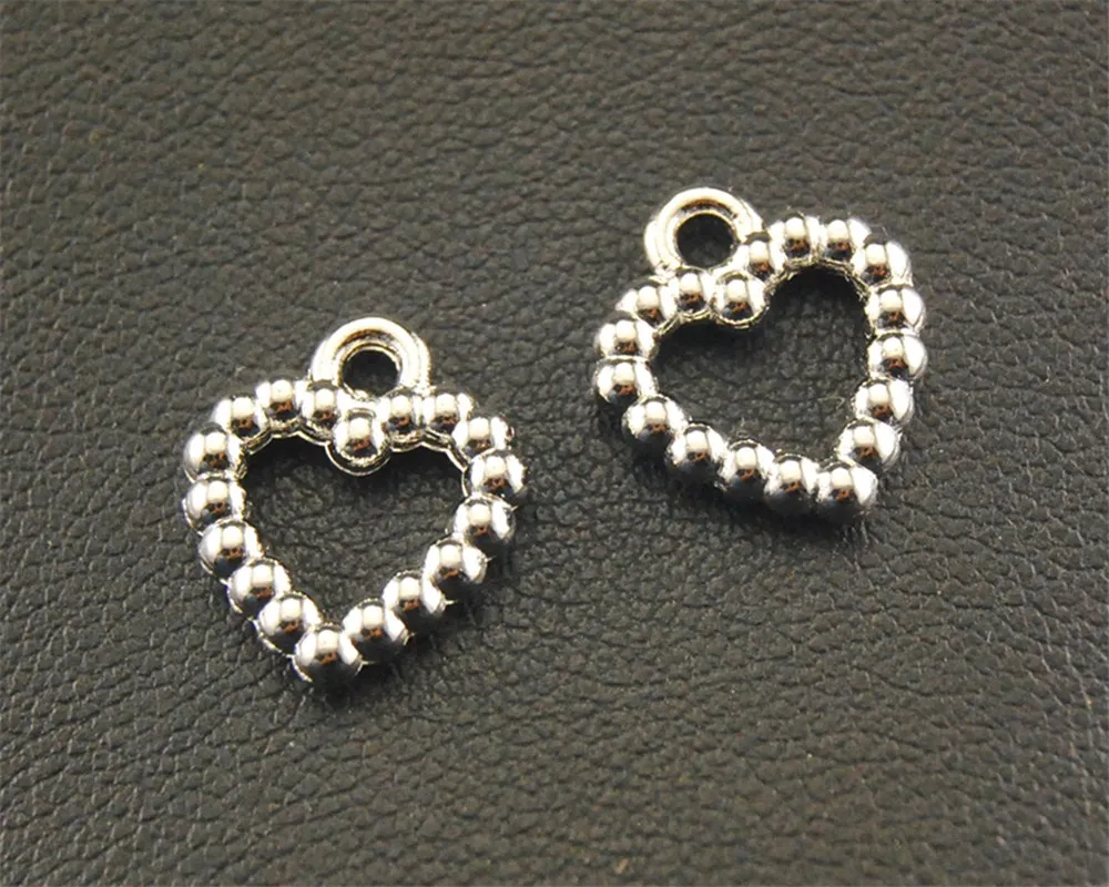 60pcs Silver Color heart Charm Pendant DIY Necklace Bracelet Bangle Findings 11mm A1509