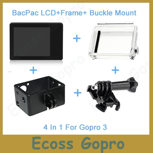 

Gopro LCD Gopro hero3/3+/Hero4 LCD screen BacPac display+Back Door Case Cover+Extension Frame+Buckle mount For Gopro Accessories