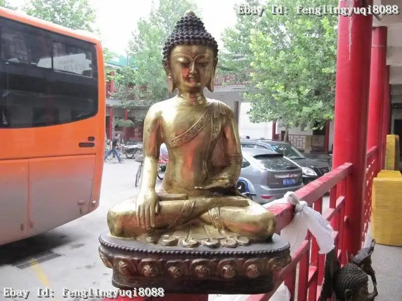 Tibet Temple Folk classic Copper Bronze Gilt Tathagata Sakyamuni Buddha Statue